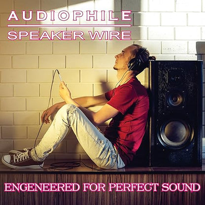 NATIONAL Wire&Cable - 14/4 Audiophile Speaker Wire (25 Feet) 14AWG Gauge - Made in USA - in Wall Audio Speaker Wire Cable/CL Rated/ETL Listed / 2 Conductors - OFC Oxygen-Free Copper, White 25ft