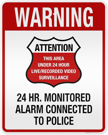 Warning 24 HR. Monitored Alarm Connected To Police Sign, 24x30 Inches, 3M EGP Reflective, Rust Free .080 Aluminum, Fade Resistant, Made in USA by My Sign Center