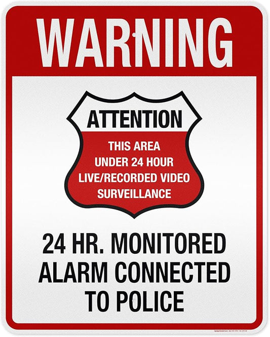 Warning 24 HR. Monitored Alarm Connected To Police Sign, 24x30 Inches, 3M EGP Reflective, Rust Free .080 Aluminum, Fade Resistant, Made in USA by My Sign Center