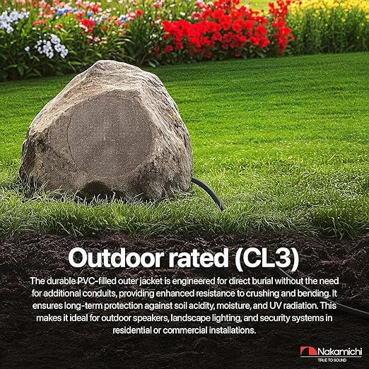 Nakamichi 12/2 (250-Foot) in-Wall & Direct Burial (UL CL2 CL3 Rated) Oxygen-Free Copper (OFC) 2-Conductor Speaker Cable Wire, Outdoor In-Ground, in-Ceiling, Riser, Black (12AWG / 250ft / 76.21m)