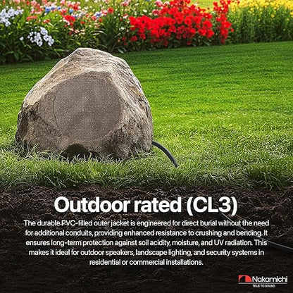 Nakamichi 14/2 (250-Foot) in-Wall & Direct Burial (UL CL2 CL3 Rated) Oxygen-Free Copper (OFC) 2-Conductor Speaker Cable Wire, Outdoor In-Ground, in-Ceiling, Riser, Black (14AWG / 250ft / 76.21m)