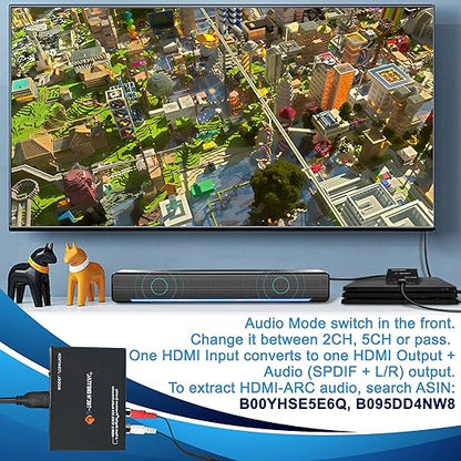 J-Tech Digital Premium Quality 1080P HDMI To HDMI + Audio (SPDIF + RCA Stereo) Audio Extractor Converter (JTDAT5CH)