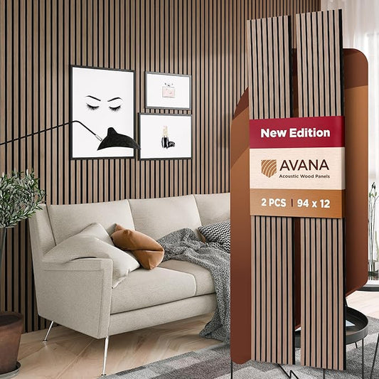 Avana Acoustic Wood Wall Panels – 94.4 x 12.6 Inch Smoke Walnut Acoustic Panels 2 PCs – Wall Panels For Interior Wall Decor For Homes, Offices, Studios – Pleasing Wood Panels For Wall