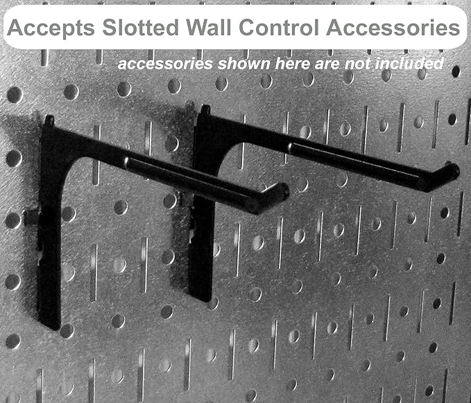 Wall Control Power Tool Storage Organizer Kit Cordless Drill Holder Charging Station Rack 16” x 32” Metal Pegboard Organization System (Black Pegboard)