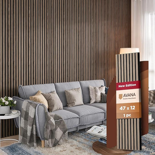 Avana Modern Acoustic Wood Wall Panels – 47.2 X 12.6 Inch Walnut Acoustic Panels 1 PC – Wall Panels For Interior Wall Decor For Homes, Offices, Studios – Sturdy And Durable Wood Panels For Wall