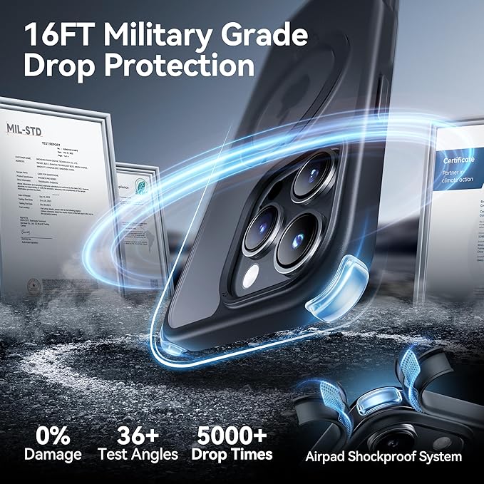 CASEKOO Designed for iPhone 16 Pro Case with Magnetic Invisible Stand [Military Drop Protection] [Compatible with MagSafe] Shockproof Slim Matte Translucent Case 6.3 Inch, Black