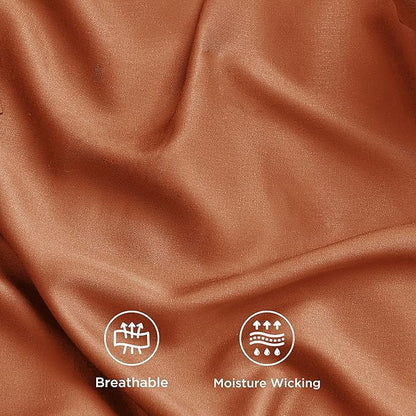 Bedsure Cooling Sheets Twin XL, Rayon Derived from Bamboo, Breathable & Soft Twin XL Sheet Sets, Deep Pocket Up to 16 Inches, Hotel Luxury Silky Dorm Bedding for Hot Sleepers, Burnt Orange
