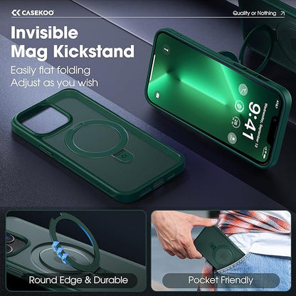 CASEKOO Designed for iPhone 13 Pro Max Case with Magnetic Invisible Stand [Military Drop Protection] [Compatible with MagSafe] Shockproof Translucent Matte Slim Promax Phone Cover 6.7", Green
