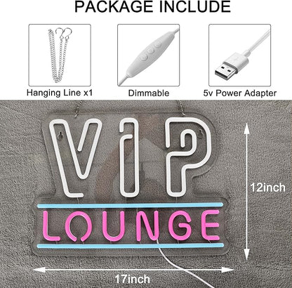 ZODZ VIP Lounge Neon Sign LED Light up Sign with USB Powered for Office, Modern White+Pink, 17x12 Inches