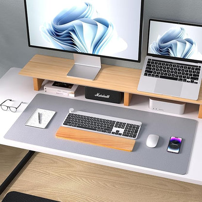 Aothia Leather Desk Pad Protector, Mouse Pad, Office Desk Mat, Non-Slip PU Leather Desk Blotter, Laptop Desk Pad, Waterproof Desk Writing Pad for Office and Home (36" x 17", Light Grey)