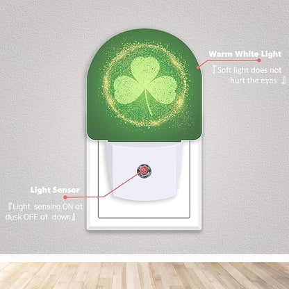 Axxitude St Patrick's Day Shamrock Night Lights Plug into Wall for Girls Boys Room,Night Light LED Lamp Dusk to Dawn Sensor Round Lamp for Bedroom Bathroom Hallway Home Wall Decor Nightlight