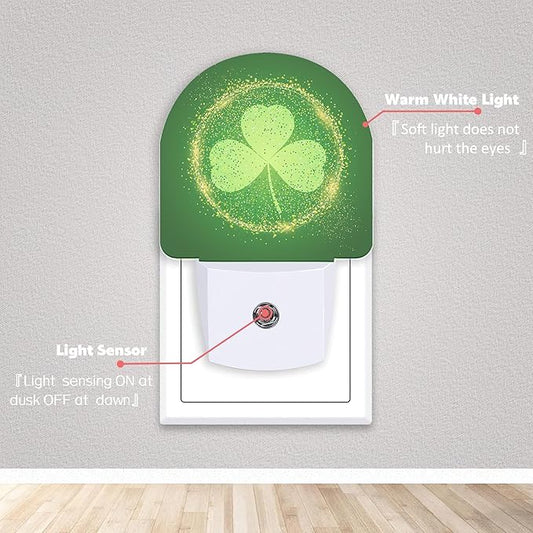 Axxitude St Patrick's Day Shamrock Night Lights Plug into Wall for Girls Boys Room,Night Light LED Lamp Dusk to Dawn Sensor Round Lamp for Bedroom Bathroom Hallway Home Wall Decor Nightlight