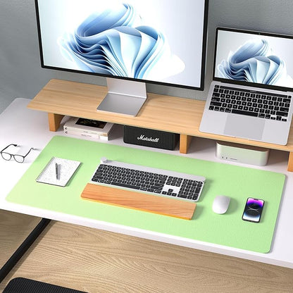 Aothia Leather Desk Pad Protector, Mouse Pad, Office Desk Mat, Non-Slip PU Leather Desk Blotter, Laptop Desk Pad, Waterproof Desk Writing Pad for Office and Home (36" x 17", Foam Green)