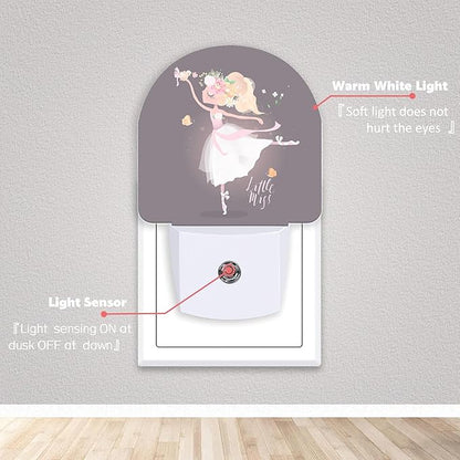 Axxitude Ballet Girl Flower Butterfly Night Lights Plug into Wall for Girls Boys Room,Night Light LED Lamp Dusk to Dawn Sensor Round Lamp for Bedroom Bathroom Hallway Home Wall Decor Nightlight