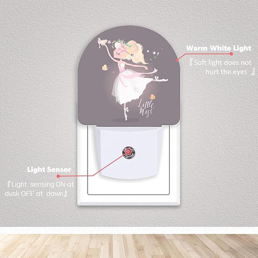 Axxitude Ballet Girl Flower Butterfly Night Lights Plug into Wall for Girls Boys Room,Night Light LED Lamp Dusk to Dawn Sensor Round Lamp for Bedroom Bathroom Hallway Home Wall Decor Nightlight