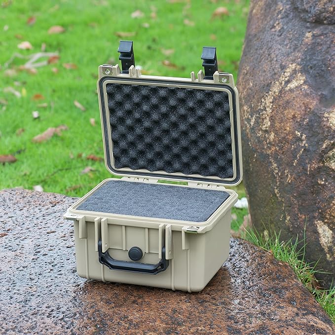 MEIJIA Portable All Weather IP67 Waterproof Camera Case,hard case with Customizable Fit Foam,Fit Use of Drones,Camera,Equipments,10.62 x9.68x6.87inches(Desert Tan)