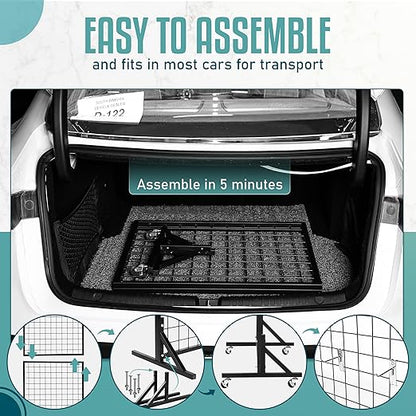 2 Gridwall Panels | 5 FT Tall x 2 FT Wide Portable Display Stand for Vendor Events with Caster Wheels | Heavy Duty Grid Wall with 16 Hooks Included | Gridwall Panel Display Stand for Easy Assembly