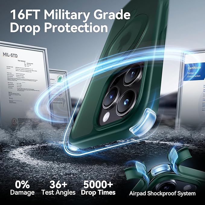 CASEKOO Designed for iPhone 16 Pro Case with Magnetic Invisible Stand [Military Drop Protection] [Compatible with MagSafe] Shockproof Slim Translucent Matte Case 6.3 Inch, Green