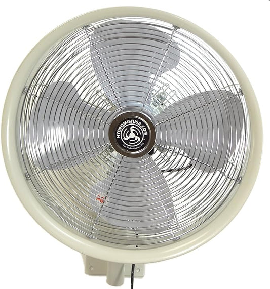HydroMist Oscillating Wall Mounted Outdoor-Rated Fan, 3-Speed Cord Control, Hard Resin Fan Blade with Mounting Bracket and Black Vinyl Cover Included, Very Quiet Running, 18”, Off-White
