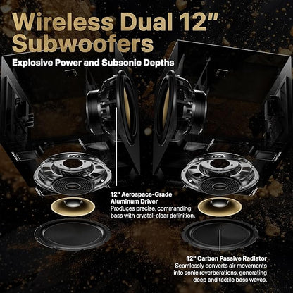 Nakamichi Dragon Home Surround Sound System with Dual 12" Subwoofers, Dolby Atmos and DTS:X Pro. Soundbar Meets AV Receiver