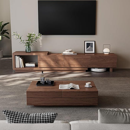 Etelifrank Extendable TV Stand for 65-100 Inches TVs – Walnut Entertainment Console with 3 Drawers & 1 Storage Compartment, Adjustable Length 68.5''-98.4'' (Walnut, 68.5''-98.4'')