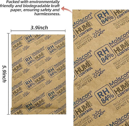 Wisesorb 84% Two-Way Humidity Control Packs for Storing 1 lb – Size 60 – 50 Pack – Seasoning Packets Moisture Control Packets Individually Wrapped, Humidifier Packs for Season Wood Humidifier Boxes