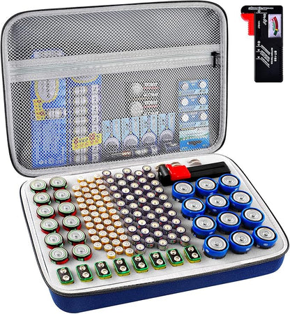 Battery Organizer Storage Holder, Batteries Storage Containers Box with Battery Tester Checker. Holds 150+ Batteries AA AAA 9V C D Lithium 3V LR44 CR2016 CR1632 CR2032 CR2025 (Not Includes Batteries）