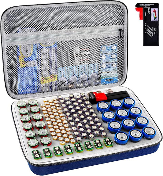 Battery Organizer Storage Holder, Batteries Storage Containers Box with Battery Tester Checker. Holds 150+ Batteries AA AAA 9V C D Lithium 3V LR44 CR2016 CR1632 CR2032 CR2025 (Not Includes Batteries）