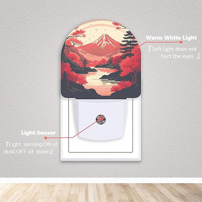 Axxitude Japanese Mountains Night Lights Plug into Wall for Girls Boys Room,Night Light LED Lamp Dusk to Dawn Sensor Round Lamp for Bedroom Bathroom Hallway Home Wall Decor Nightlight