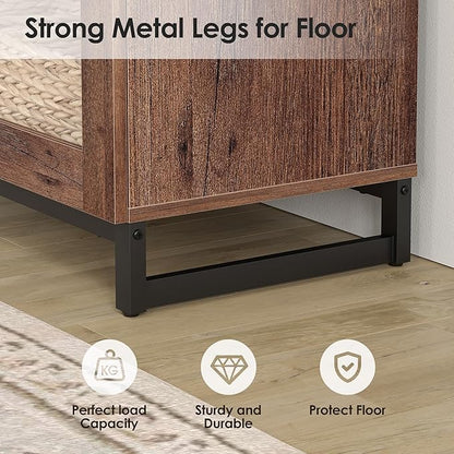 WAMPAT Modern TV Stand with Glass Doors for 32-40 inch TVs, Entertainment Center TV Console with Adjustable Shelves for Living Room, Bedroom, Brown