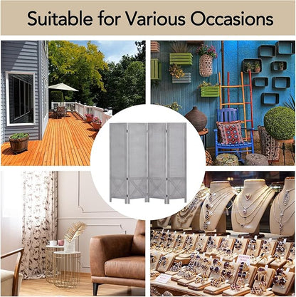 Wnutrees 4 Panel Pegboard Display, 5 Ft Wood Folding Privacy Screens Room Divider, Portable Freestanding Display Board for Craft/Art Shows, Retail, Events, Wall Organizer, Rustic Barnwood, Grey