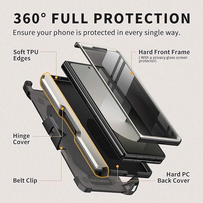 TONGATE for Z Fold 6 Case with Ring Stand, Built-in S Pen Holder & Glass Screen Protector Shockproof Rugged Z6 Phone Case with Camera Cover & Belt Clip for Samsung Galaxy Z Fold6 2024,Titanium Gray