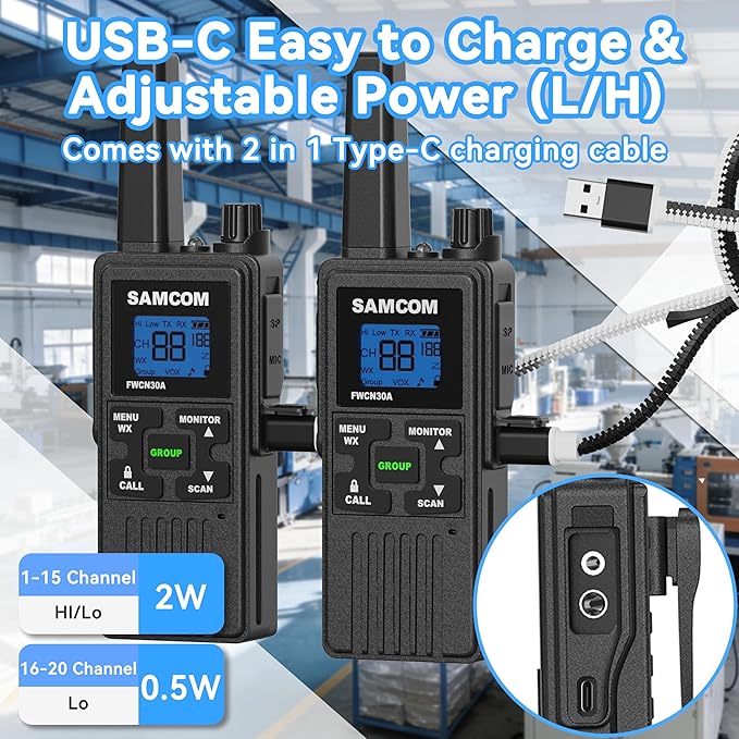FRS Walkie Talkies Long Range for Adults,Rechargeable FWCN30A Radios with NOAA Family 2 Way Radio with Earpiece 1250mAh Flashlight USB for Camping Hiking Cruise,4Pack