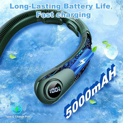 Portable Neck Fan that Blow Cold Air, LED Display, Rechargeable Hands-Free Wearable Cooling Personal Fan, 5 Speed, Neck Support, Bladeless Neck Air Conditioner, Gift for Women/Men, Hot Flashes, Travel