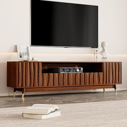 ATJafurn 78‘’ Brown Walnut Finish TV Stand for 65/75/85 Inch TVs, Mid Century Modern Wood Media Console Entertainment Center with 2 Drawers and 2 Cabinets for Living Room Bedroom