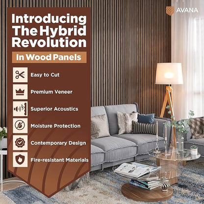 Avana Acoustic Wood Wall Panels – 94.4 x 12.6 Inch Natural Walnut Acoustic Panels 4 PCs – Wall Panels For Interior Wall Decor For Homes, Offices, Studios – Pleasing Decorative Wood Panels For Wall