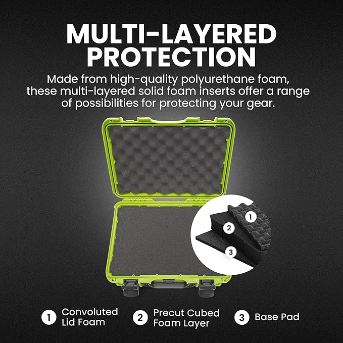 NANUK 910 Hard Case with Customizable Cubed Foam, IP67 Waterproof, Dustproof and Impact Resistant, 14.3” x 11.1” x 4.7”, Rugged Construction for Ultimate Protection, Made in Canada – Lime