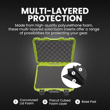 NANUK 910 Hard Case with Customizable Cubed Foam, IP67 Waterproof, Dustproof and Impact Resistant, 14.3” x 11.1” x 4.7”, Rugged Construction for Ultimate Protection, Made in Canada – Lime
