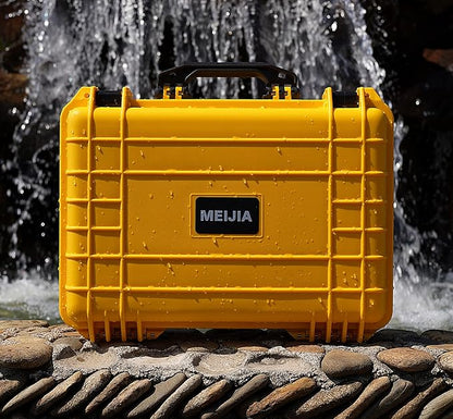 MEIJIA Portable All Weather Waterproof Protective Case,Hard Case,Camera Case With Customized Fit Foam,Fit Use of Drones,Camera,Equipments,Pistols,13.35 x11.63x5.98inches (Yellow)