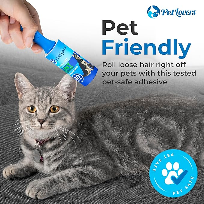 PetLovers Extra Sticky Lint Roller Mega Value Set for Pet Hair Removal, Dog and Cat Lint Remover (6 Pack Mini Refills)