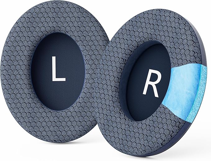 Cooling Gel Headphones Replacement Ear Pads for Bose Quiet Comfort QC35, Mesh Soccer Net Fabric Breathable Sports Fabric, Extra Thick & Cooler for Longer, Softer Memory Foam - Blue