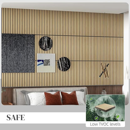 HOMCOM 4 Pack 3D Acoustic Panels, 24" x 24" Soundproof Wood Panels for Wall, Wood Slat Wall Paneling for Interior Ceiling, Office, Home Theater, Studio, Oak