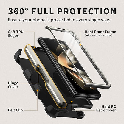 TONGATE for Z Fold 5 Case with Ring Stand, Built-in S Pen Holder & Glass Screen Protector Shockproof Rugged Z5 Phone Case with Slide Camera Cover & Belt Clip for Samsung Galaxy Z Fold 5 2023, Gray