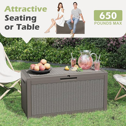Outdoor Storage Box, 60 Gallon Outside Deck Box Waterproof, Resin Outdoor Storage Cabinet With Lockable Lid, Storage Bench for Garden Tools, Patio Cushions, Pool Tools, Package Delivery, Gray