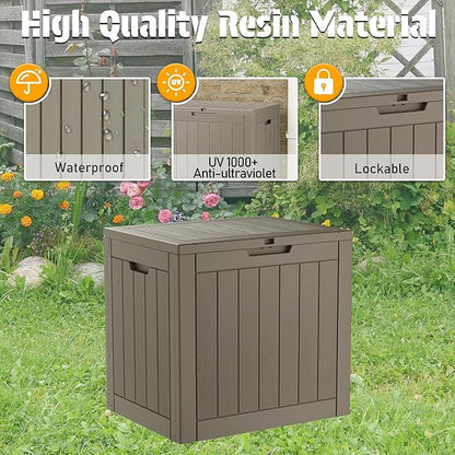 NUNU LAB 32 Gallon Outdoor Storage Box Waterproof, Outside Package Delivery Deck Boxes with Lockable Lid, Backyard Storage Bin For Garden Tools, Patio Cushions Accessories, Gray