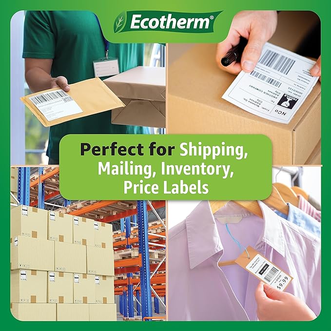 4" x 4" Thermal Labels | 6 Rolls | 4200 Labels | fits Zebra, Munbyn, Rollo, Godex, Arkscan, iDPRT, Offnova Thermal Label Printers and More | Blank White Adhesive Stickers by Ecotherm