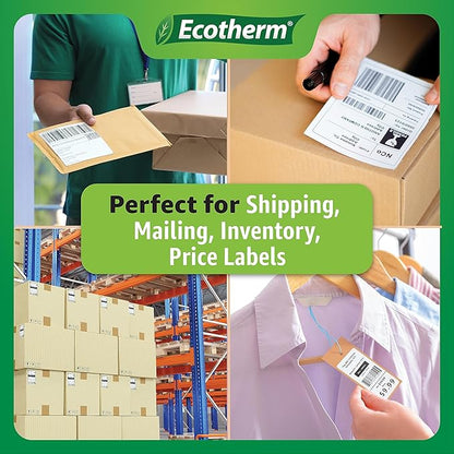 4" x 6" Thermal Labels | 4 Rolls | 1100 Labels | fits Zebra, Munbyn, Rollo, Godex, Arkscan, iDPRT, Offnova Thermal Label Printers and More | Blank White Adhesive Stickers by Ecotherm
