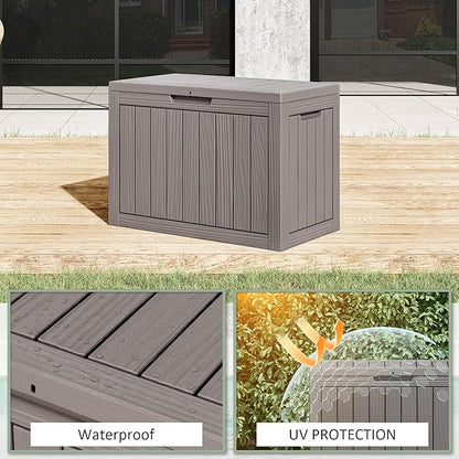 NUNU LAB Outdoor Storage Box, 45 Gallon Outside Deck Box Waterproof, Resin Outdoor Storage Cabinet With Lockable Lid, Backyard Storage Bench For Garden Tools, Patio Cushions, Pool Tools, Gray