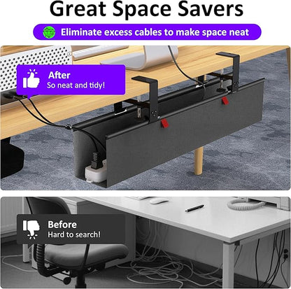 Cotohim Under Desk Cable Management Tray - Under Desk Cord Management - Clamp/Screw Mount - Fabric Wire Management - Cable Raceways Tray Cord Hiders for Office/Home (Black, 28.6"×5.6")