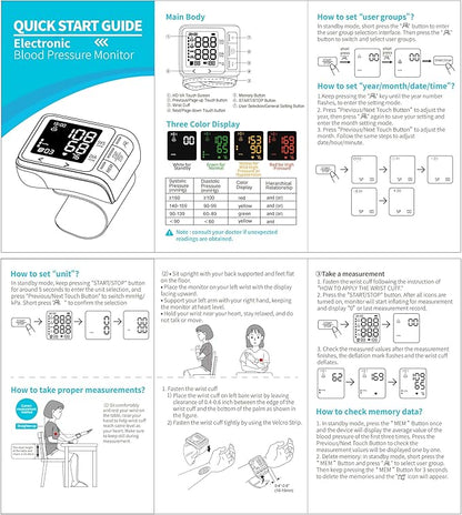 VivaGuard Wrist Blood Pressure Monitor for Home Use, LCD Backlit Dispaly BP Machine Automatic Digital Wrist Blood Pressure Cuff with Heartbeat Detector, 2 * 99 Memory, Carrying Case, 2 AAA Batteries